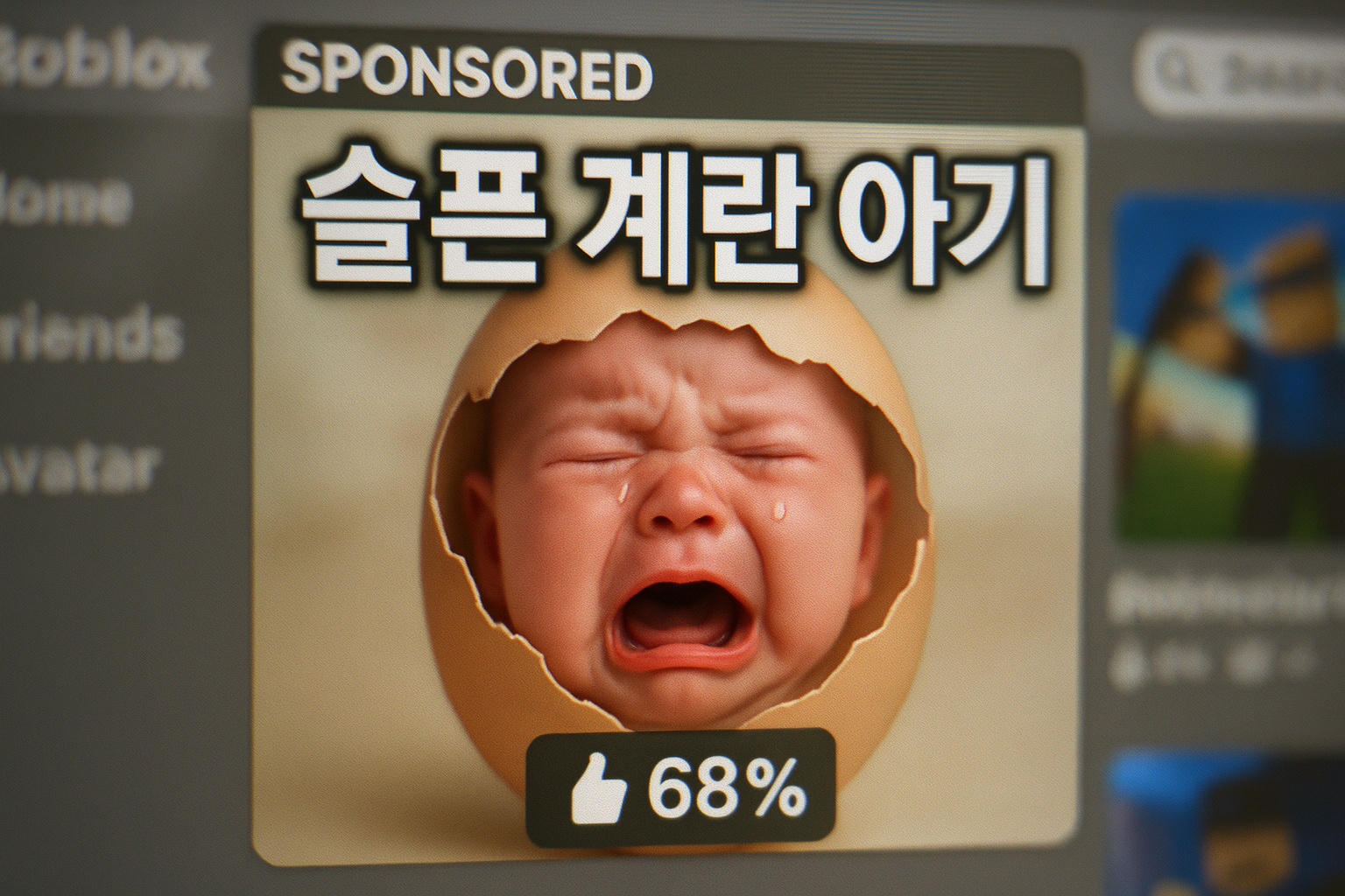 "슬픈 계란 아기"... 로블록스 광고의 황당한 현실