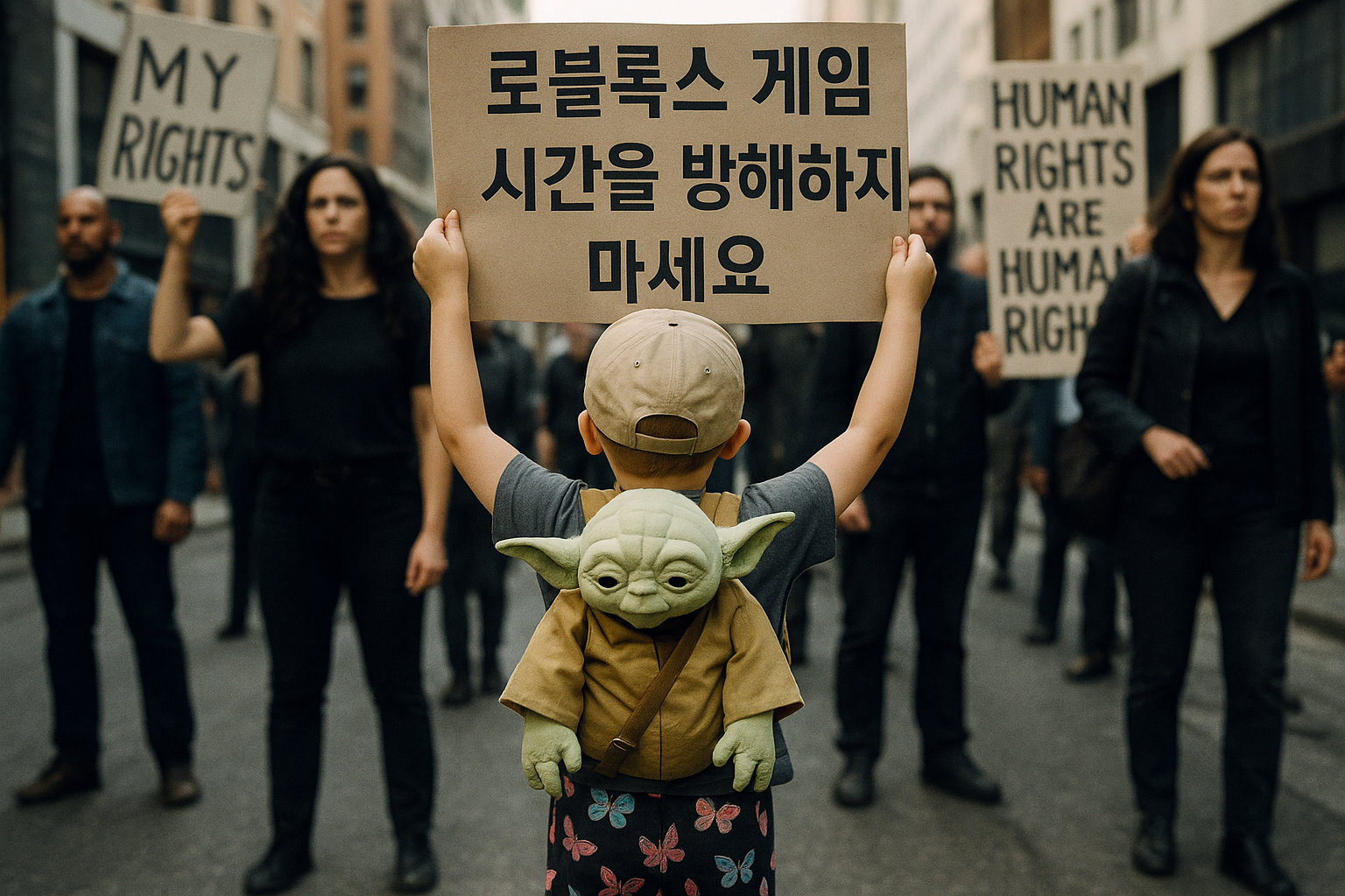 로블록스 게임 시간 방해한다며 시위대에 항의한 아이, 네티즌들 반응 엇갈려
