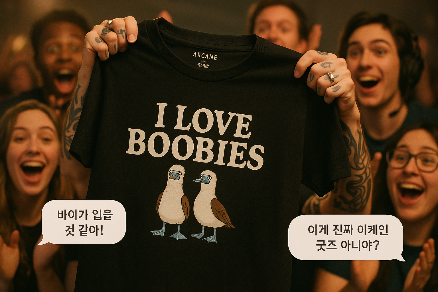 아케인 굿즈 주문했는데 '가슴 사랑해' 티셔츠가 왔다고?