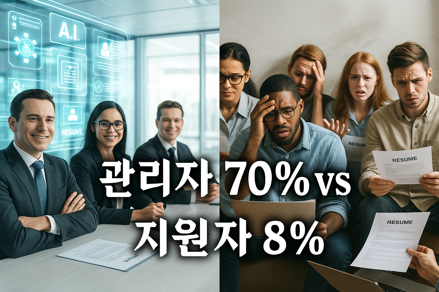 관리자 70%는 AI 채용을 신뢰하는데, 지원자 8%만 '공정하다'고 생각한다는 충격적 조사 결과